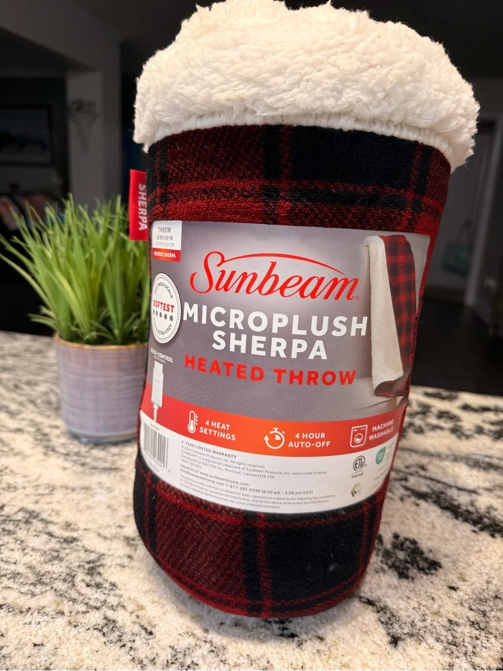 ❤️🖤 Sunbeam Microplush Sherpa Heated Throw – Red & Black Buffalo Plaid 🖤❤️